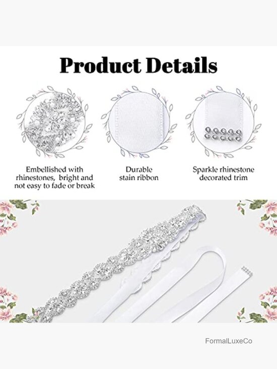 3-Piece Crystal Rhinestone Wedding Belt Set Obi Sash for Bridal Evening Party